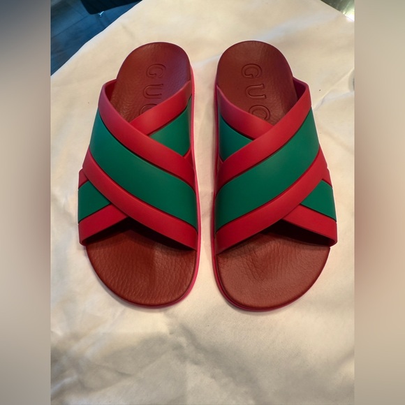 Gucci Shoes - Gucci Red and Green Crisscross Slides